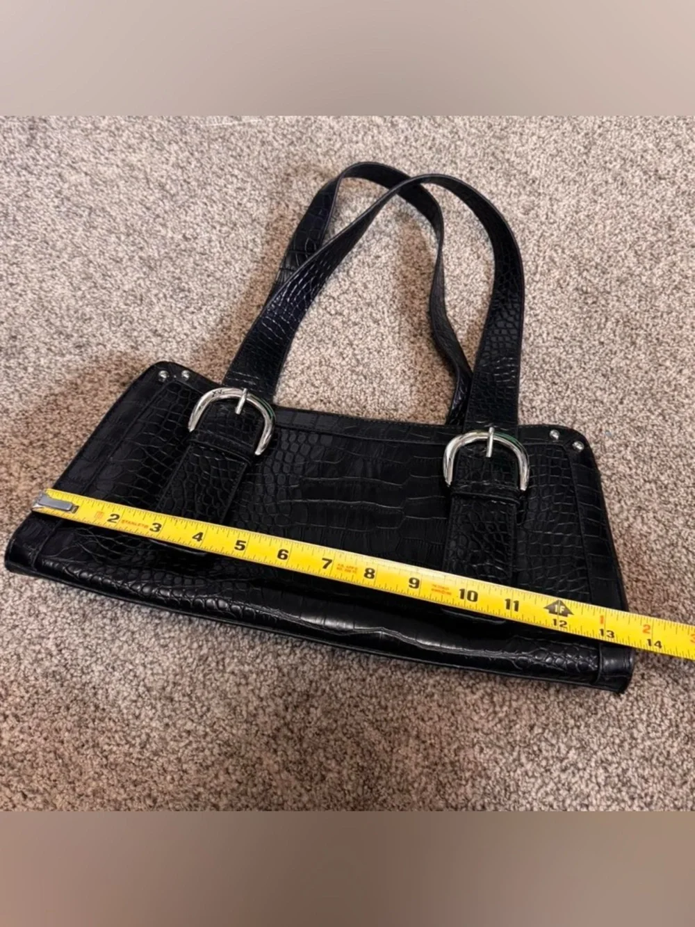 Y2K Black Croc Faux-Leather Shoulder Bag Purse - Picture 4 of 6